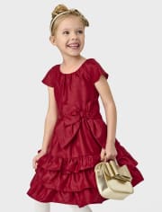 Girls Bow Dupioni Ruffle Tiered Dress - A Royal Christmas