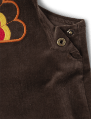 Girls Embroidered Turkey Corduroy Jumper - Happy Harvest