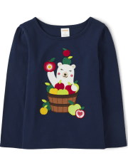 Top de oso bordado para niñas - Apple Orchard
