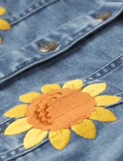 Fille Applique Tournesol Denim Veste - Happy Harvest