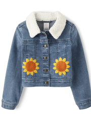 Fille Applique Tournesol Denim Veste - Happy Harvest