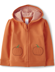 Girls Applique Pumpkin Fleece Zip-Up Hoodie - Lil' Pumpkin