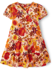 Vestido escalonado de franela floral para niñas mamá y yo - Happy Harvest