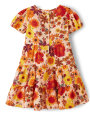 Vestido escalonado de franela floral para niñas mamá y yo - Happy Harvest