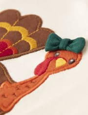 Haut à volants brodé à motif de dinde pour fille - Happy Harvest