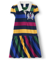 Robe polo à rayures style universitaire pour fille - Prep School