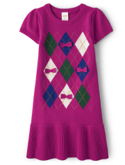 Robe pull en intarsia à losanges pour filles - Prep School