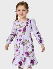 Robe à volants en flanelle florale pour filles - Magical Meadow
