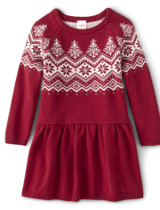 Girls Intarsia Snowflake Fairisle Sweater Dress - A Royal Christmas