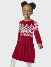 Girls Intarsia Snowflake Fairisle Sweater Dress - A Royal Christmas