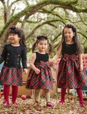 Girls Plaid Ponte Button Front Dress - A Royal Christmas