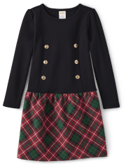 Girls Plaid Ponte Button Front Dress - A Royal Christmas