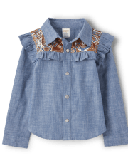 Chemise Fille Flutter Chambray à boutons-pression sur le devant - Montana Mountain