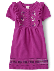 Girls Embroidered Floral Sweater Dress - Magical Meadow