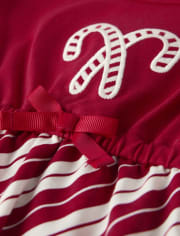 Girls Embroidered Candy Canes Ruffle Tiered Dress - A Royal Christmas
