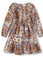 Girls Geometric Flannel Tiered Dress - Montana Mountain