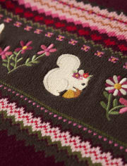 Girls Embroidered Forest Animal Fairisle Sweater Dress - Enchanted Forest