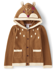 Girls Embroidered Deer Hoodie Cardigan - Enchanted Forest