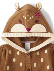Girls Embroidered Deer Hoodie Cardigan - Enchanted Forest