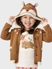 Girls Embroidered Deer Hoodie Cardigan - Enchanted Forest