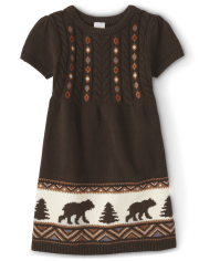 Girls Intarsia Bear Sweater Dress - Montana Mountain
