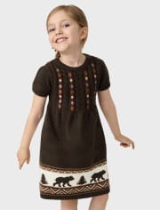 Girls Intarsia Bear Sweater Dress - Montana Mountain