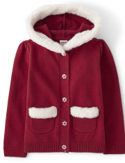 Cardigan à capuche en fausse fourrure pour filles - Un Noël royal