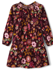 Girls Flower Leaf Flannel Tiered Dress - Enchanted Forest