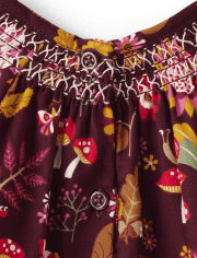 Girls Flower Leaf Flannel Tiered Dress - Enchanted Forest