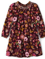 Girls Flower Leaf Flannel Tiered Dress - Enchanted Forest
