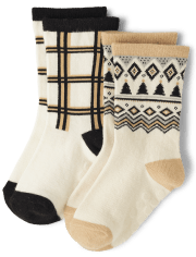 Boys Fairisle Plaid Crew Socks - Winter Wonderland