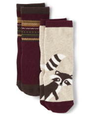 Boys Raccoon Fairisle Crew Socks 2-Pack