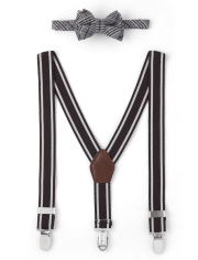 Boys Plaid Bow Tie And Suspenders Set - Winter Wonderland