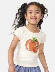 Girls Embroidered Pumpkin Top - Lil' Pumpkin