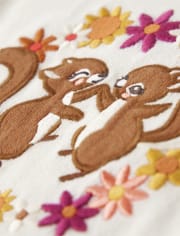 Girls Embroidered Squirrel Sweater - Happy Harvest