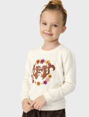 Girls Embroidered Squirrel Sweater - Happy Harvest