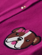 Girls Applique Dog Cardigan - Prep School