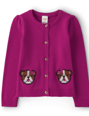Girls Applique Dog Cardigan - Prep School