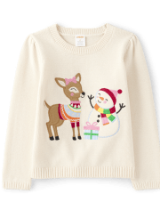 Chandails brodés en forme de renne et de bonhomme de neige pour fille - Very Merry