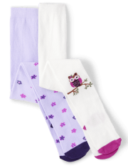 Girls Owl Floral Tights 2-Pack - Magical Meadow