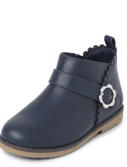 Girls Flower Buckle Booties