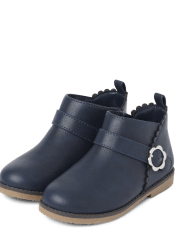 Girls Flower Buckle Booties