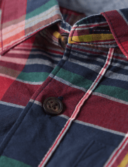 Camisa con botones de popelín a cuadros familiares a juego para niños - Apple Orchard