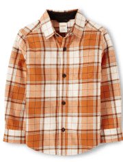 Boys Plaid Twill Button Up Shirt - Lil' Pumpkin