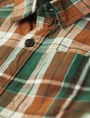 Boys Plaid Poplin Button Up Shirt - Friendly Fox