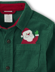 Boys Embroidered Santa Corduroy Button Up Shirt - Very Merry