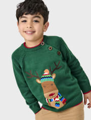 Boys Embroidered Reindeer Sweater - Very Merry