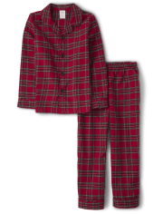 Unisex Kids Matching Family Long Sleeve Plaid Flannel Pajamas