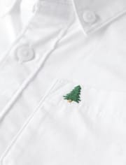 Boys Embroidered Christmas Tree Poplin Button Up Shirt - A Royal Christmas
