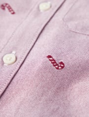 Chemise Oxford boutonnée à motif canne à sucre brodée pour garçon - A Royal de Noël